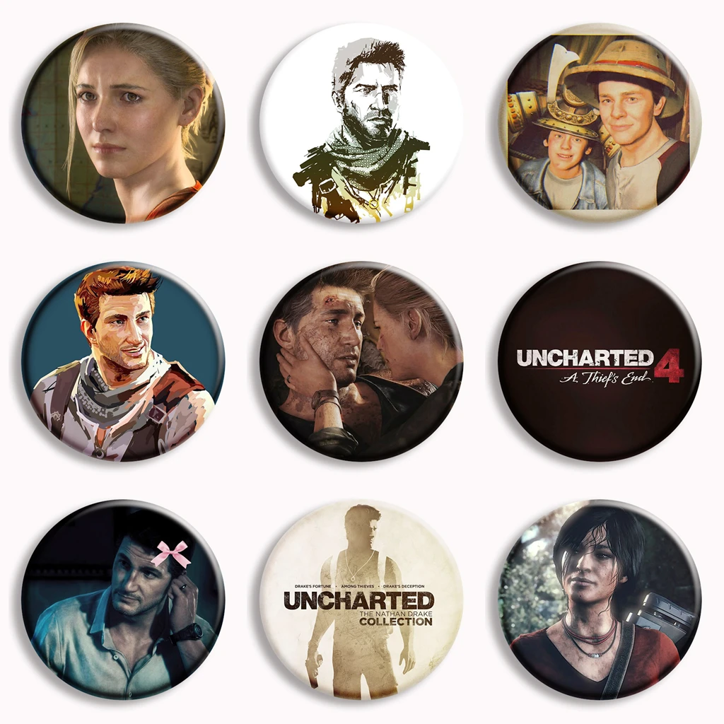 Juego de película Uncharted 4 Pin de botón suave Nathan Drake Nate & Sam broche Vintage insignia bolsa decoración accesorios Fans Gamer Collect