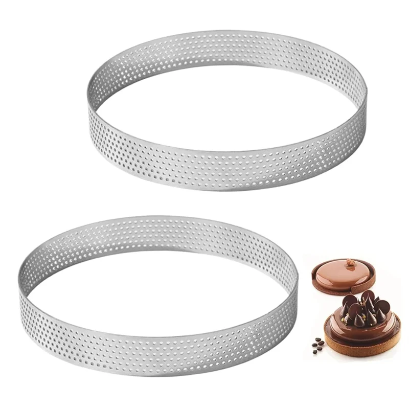 

D9-2PCS Кольца для пирогов 8-дюймовые круглые перфорированные кольца для торта, кольца для выпечки из нержавеющей стали с антипригарным покрытием, формы для термокольца для приготовления пищи