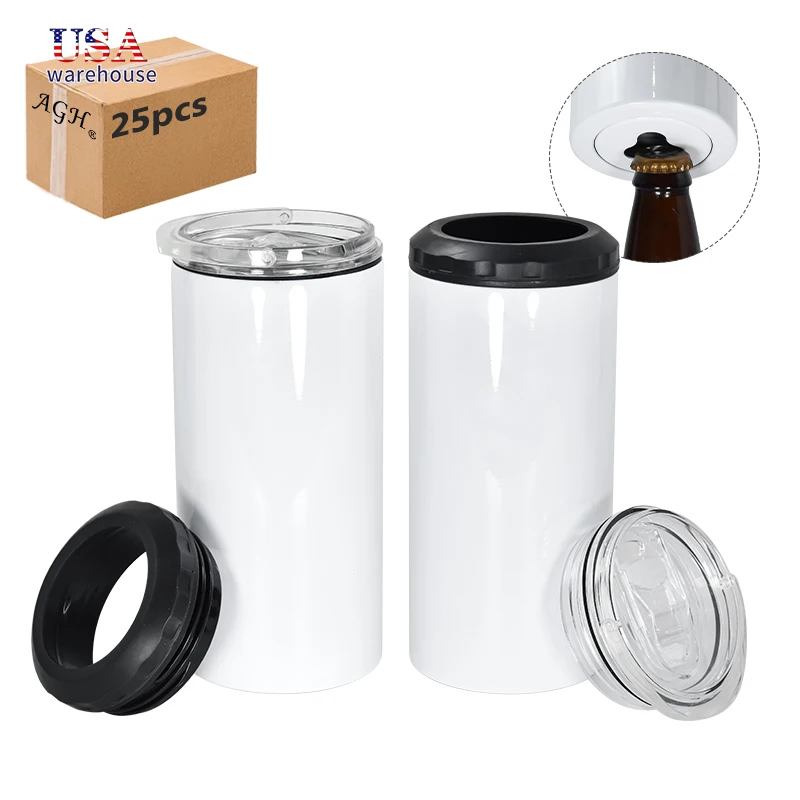 

25 шт., 16 унций, прямой, с изоляцией из нержавеющей стали, 4 в 1, сублимационный охладитель для банок с открывалкой для бутылок Wang