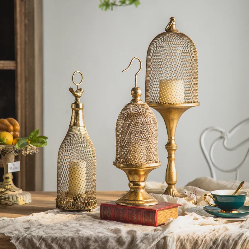 

Vintage Gold Cage Candle Holder French Luxury Dining Table Decor Romantic Wedding Photo Props Home Decor Centerpiece