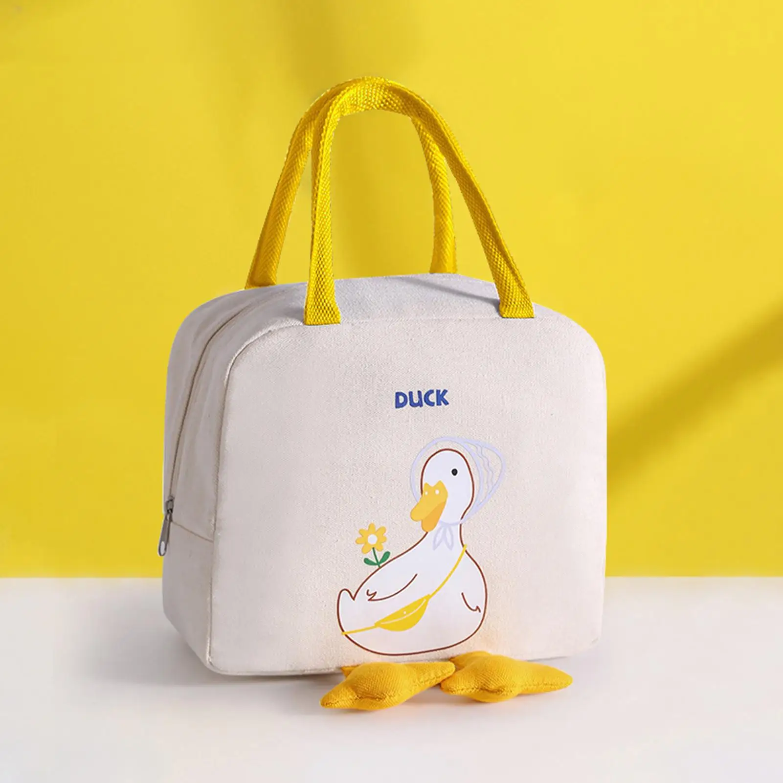 Portable Cute Duck Insulation Lunch Bag Cartoon Fresh Meal Bags Lunch Bag Portable Picnic Handbag Storage Canvas Lunch Box Bags