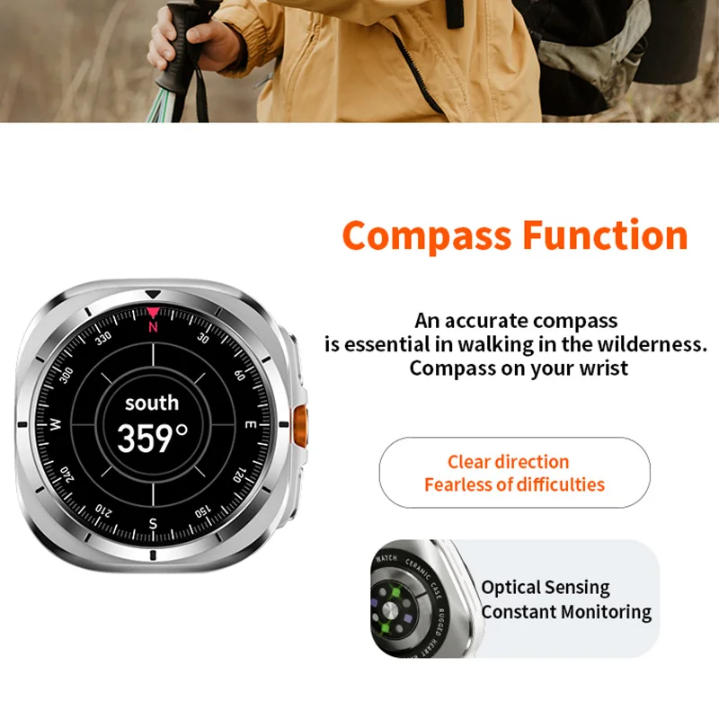 Vwar Watch 7 Ultra Smart Watch 47mm IP68 Waterproof Bluetooth Call Compass Smartwatch for Men Women 1.43" AMOLED Screen Compass