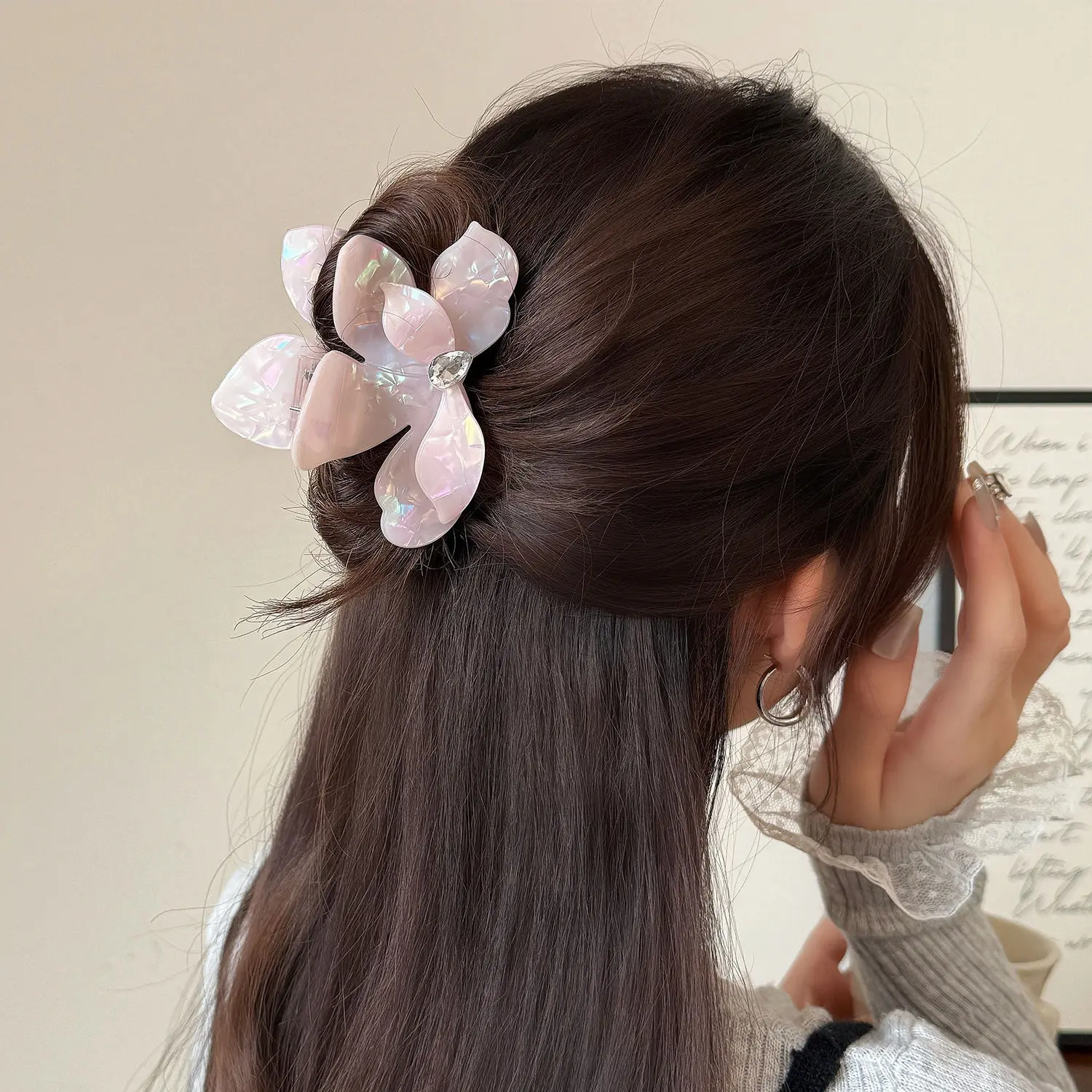 الفاخرة خلات مشبك شعر للنساء كريستال حجر الراين زهرة كليب اللؤلؤ القرش كليب أنيقة حفل زفاف إكسسوارات الشعر هدية