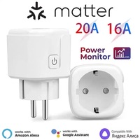 Matter EU WiFi Smart Socket Home Appliance Outlet 16A/20A Smart EU Plug Adapter APP Control Works with HomeKit Siri Alexa Google