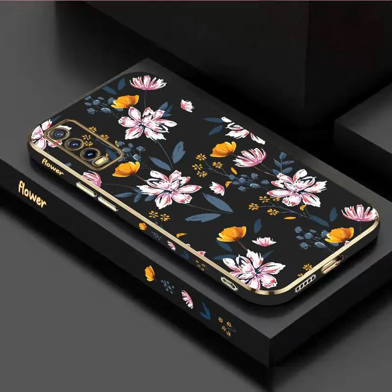 Ink Painting Luxury Plating Phone Case For VIVO Y20 Y21S Y22 Y20S Y20i Y21T Y21 Y91 Y33T Y200 Y76 Y35 Y93 Y100 Y95 Y30 Y85 Cover