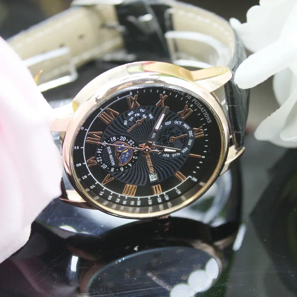 นาฬิกาโครงกระดูกสำหรับผู้ชาย5ชิ้นประกอบด้วยกล่องสร้อยข้อมือนาฬิกาควอตซ์หรูหราของผู้ชายคลาสสิกดั้งเดิมสำหรับตกแต่ง