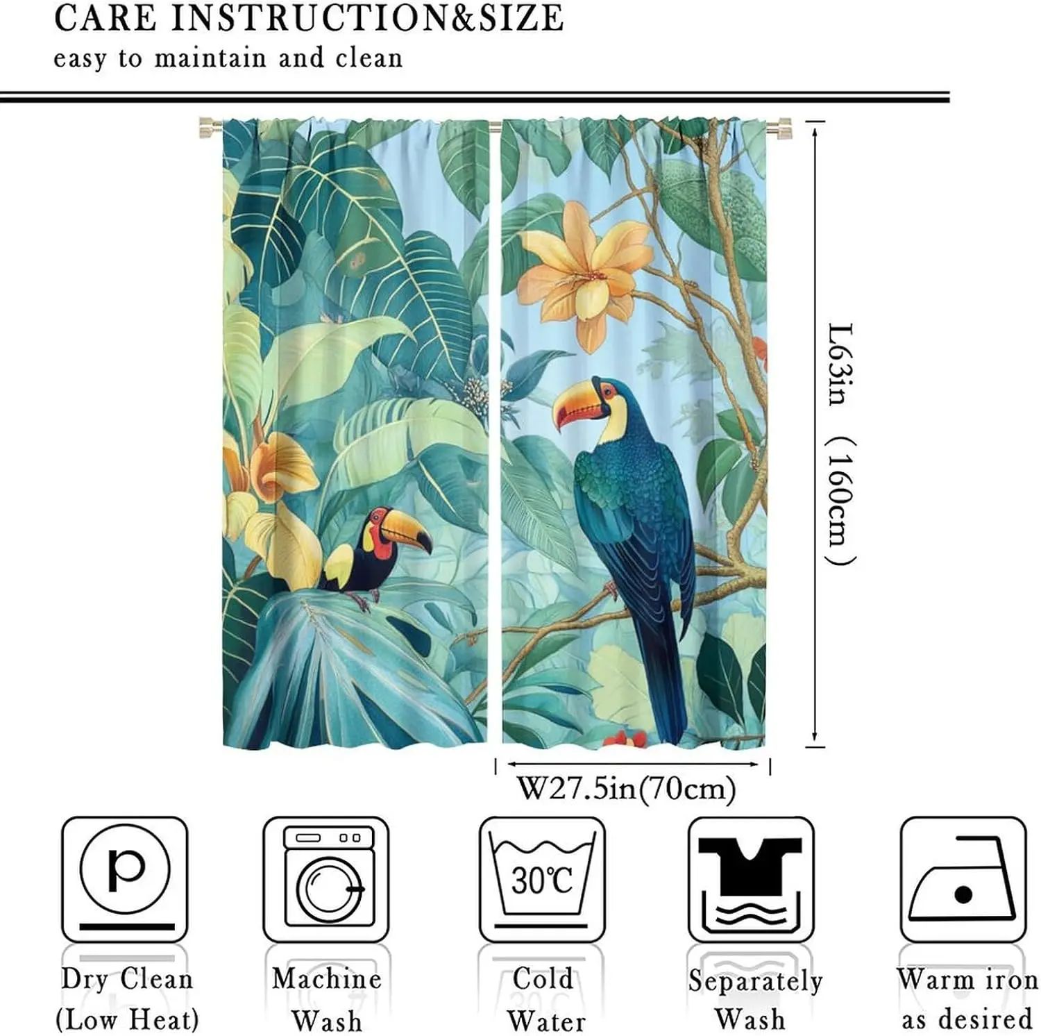Tropical Jungle Rainforest Curtain Drapes Boho Print Window Treatment Nature Botanical Toucan Parrot Exotic Animal Prints Home D