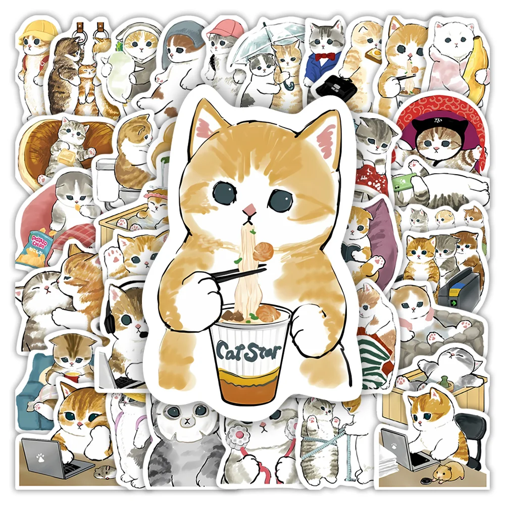 Niedliche japanische Katzen-Aufkleber, DIY-Vinyl-Aufkleber, wasserfest, dekorativ für Scrapbook, Tagebuch, Junk Journal, Laptop, Telefon, Flasche, Geschenk, Spielzeug