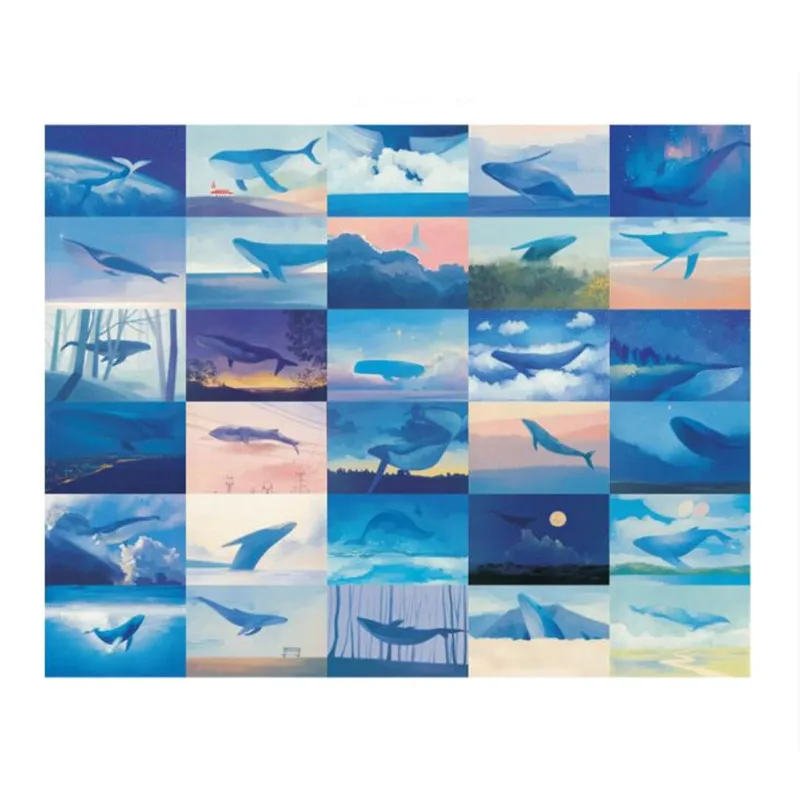 30Pcs Blue Whale themed card Creative Postcard Wish Greeting Card Fashion Gift For Message DIY Journal Scrapbook Decoration