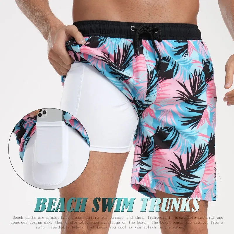 2025 Summer New Men's Shorts Fashion Vacation Beach Pants Men's Casual Large Size Four Corner Milk Silk Inner Street Clothing