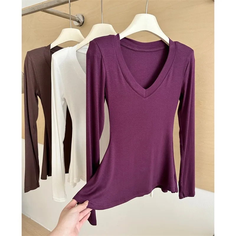 وسادة الكتف تصميم الرغبة النقية فتاة حار V-Ne قاعدة irt المرأة طويلة Sve ملابس داخلية الخريف جديد Sle Ele