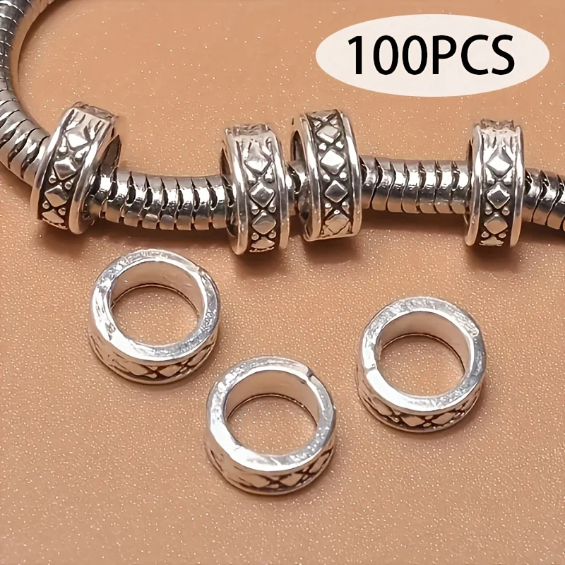 

100 pieces of antique silver large-hole spaced beads, suitable for DIY jewelry making of bracelets, necklaces and accessories