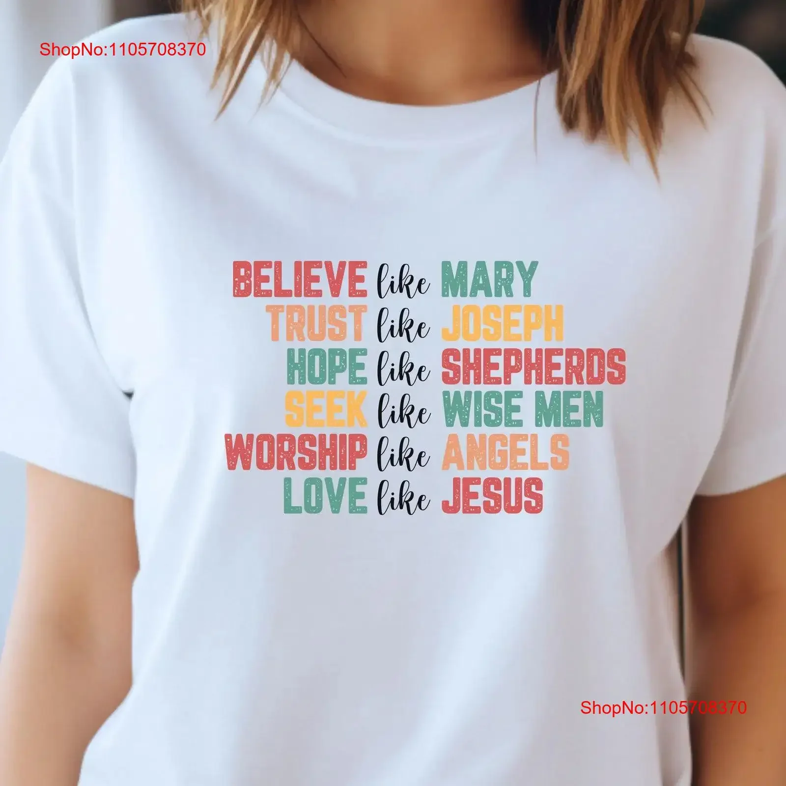 Religious Christian T Shirt Believe Like Mary Trust Joseph Love Jesus Inspirational Biblical Quote Top Faith vintage Washed