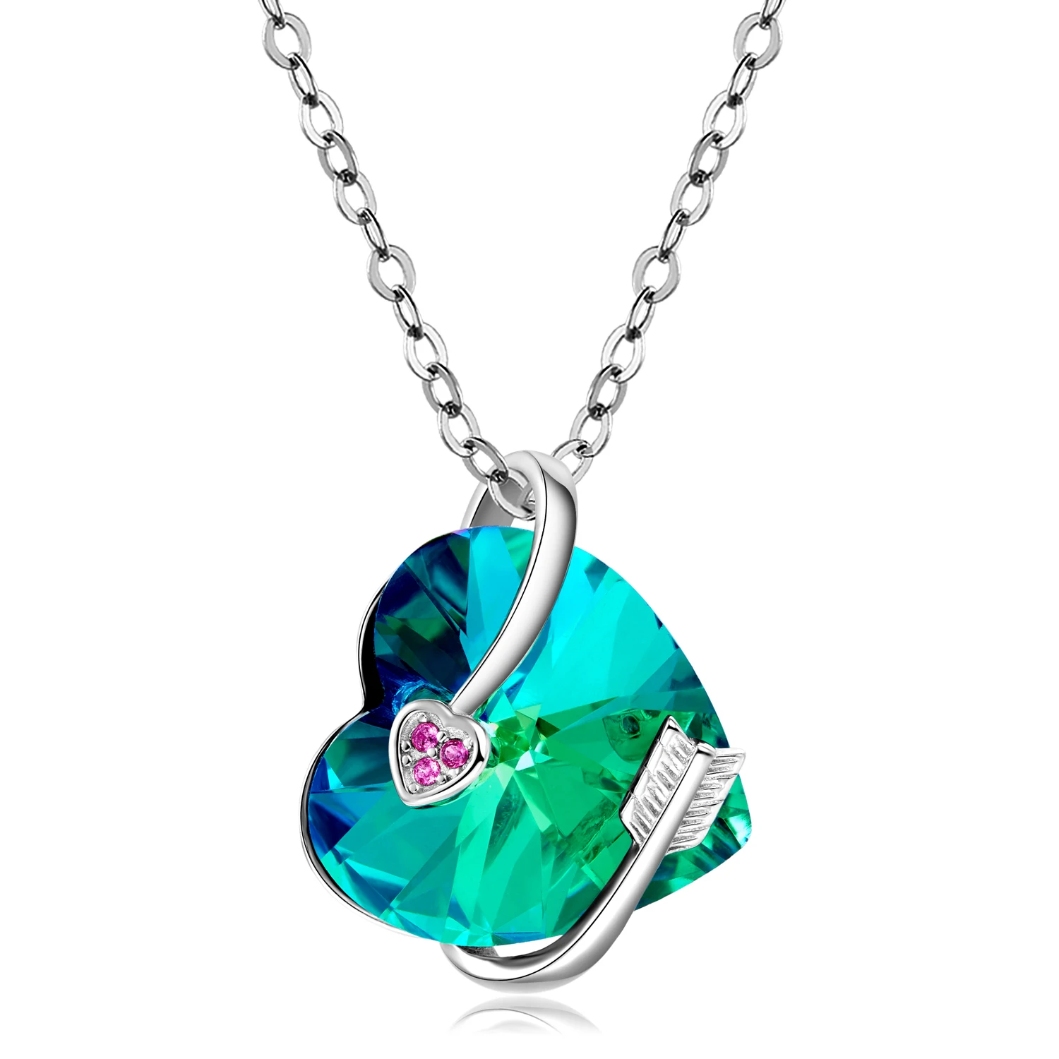 

Romantic Green Arrow S925 Sterling Silver Necklace Blue Heart Crystal Love Pendant Necklace For Women Birthday Gift Fine Jewelry