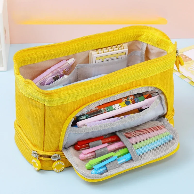 Large Capacity Pencil Case Multi-layer Student Simple Stationery Bag Multi-functional Canvas Pencil Pouch Bag