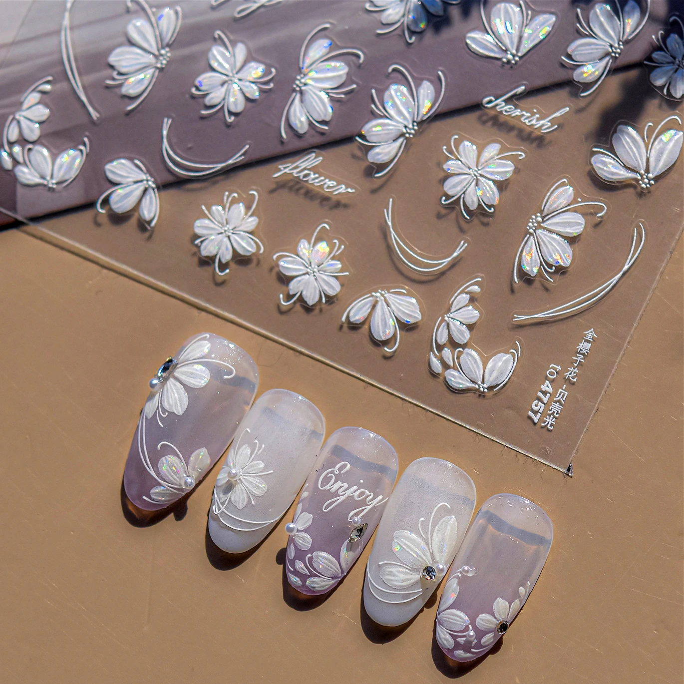 

Shiny White Flower Magnolia Rose Tulip Bowknot Daisy Wreath Blossom Jelly Lily Butterfly Ribbon Colorful Nail Art Stickers Decal