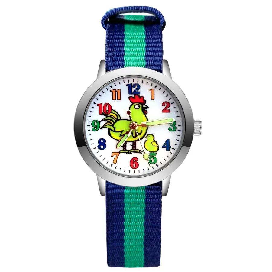 Nieuwe Mode Cartoon Regenboog Kinderen Student Meisjes Jongens Quartz Lederen Nylon Band High End Merk Horloge Fabriek Groothandel