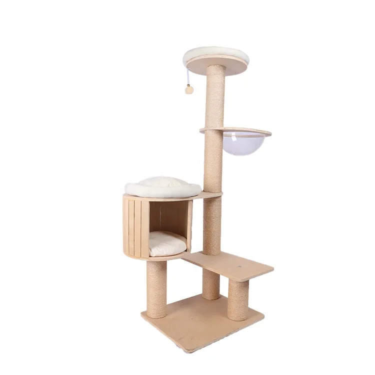 Climbing floor to ceiling  grey cat scratch post tree scratcher play house for pet