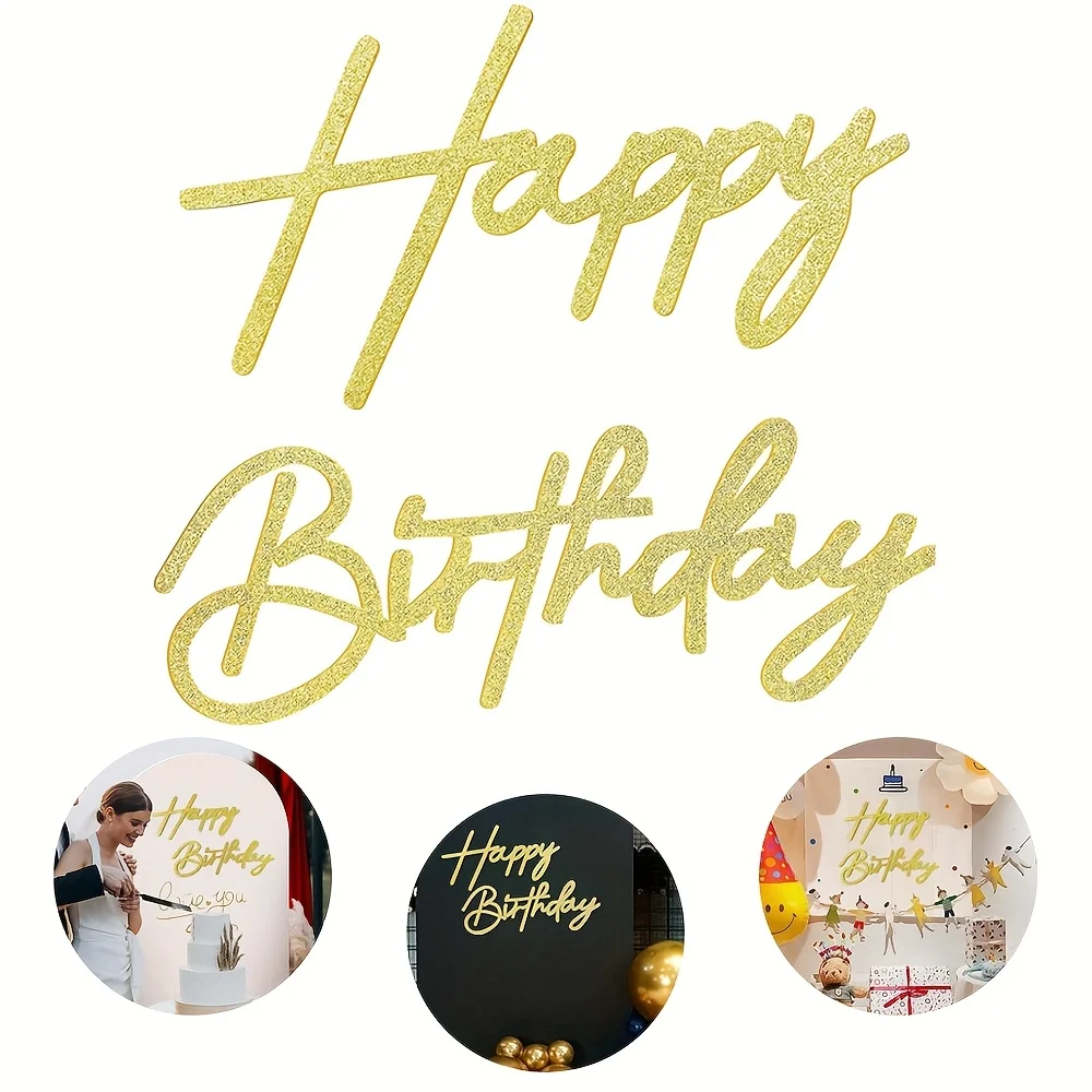 1 Stück Glitzer-Champagner-Goldenes Acryl-Schild „Happy Birthday“ für Hintergrunddekoration - für Geburtstag, Hochzeit und Geburtstagsfeier-Dekorationen