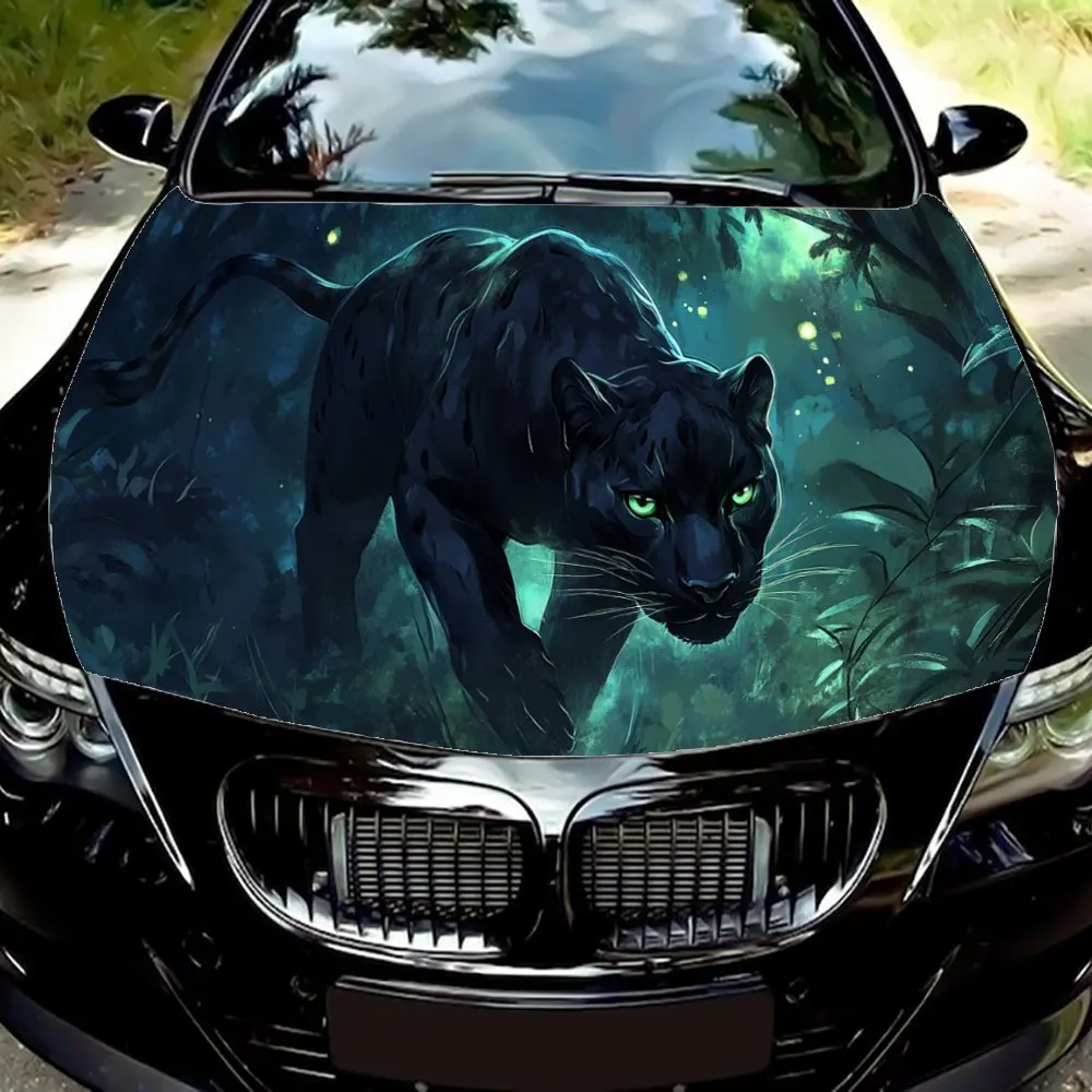 

Stealthy Jungle Panther Print Car Hood Decal Sticker,Car Vinyl Wraps Suitable for Most Vehicles,Auto Engine Hood Protective Film