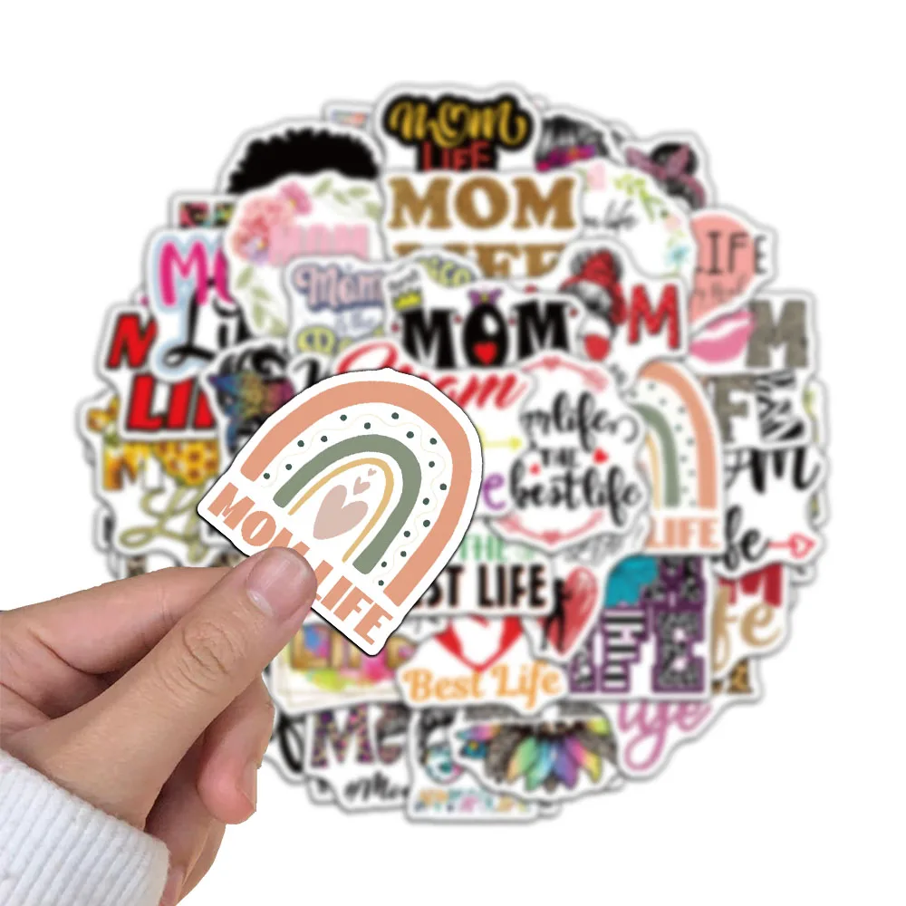 50Pcs Mom Life Stickers Laptop Ledger Phone Cases Decorated with Waterproof Stickers