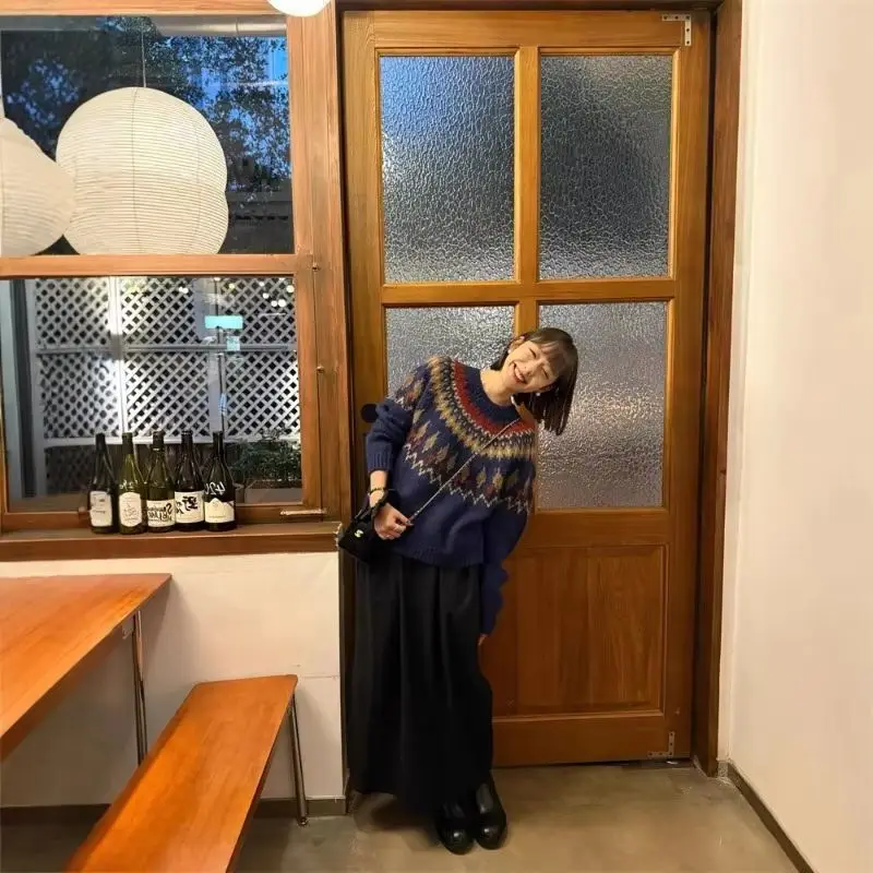 

YYAHAHAS Grey Knitted Imitation Mohair Jacquard Sweater for Women's Autumn and Winter Christmas Wear Loose and Lazy Top