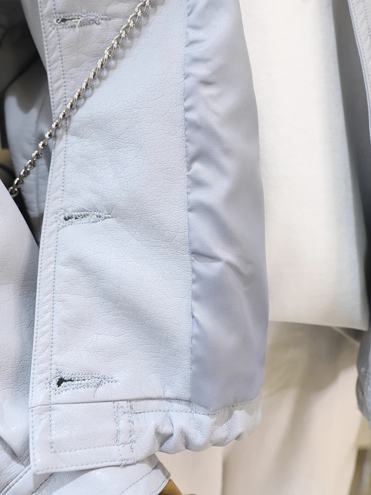 Zaw معطف نسائي كبير الحجم من الجلد Bla Jaet ربيعي جديد فضفاض أمريكي Sle للدراجات النارية من البولي يوريثان طويل بياقة قلابة