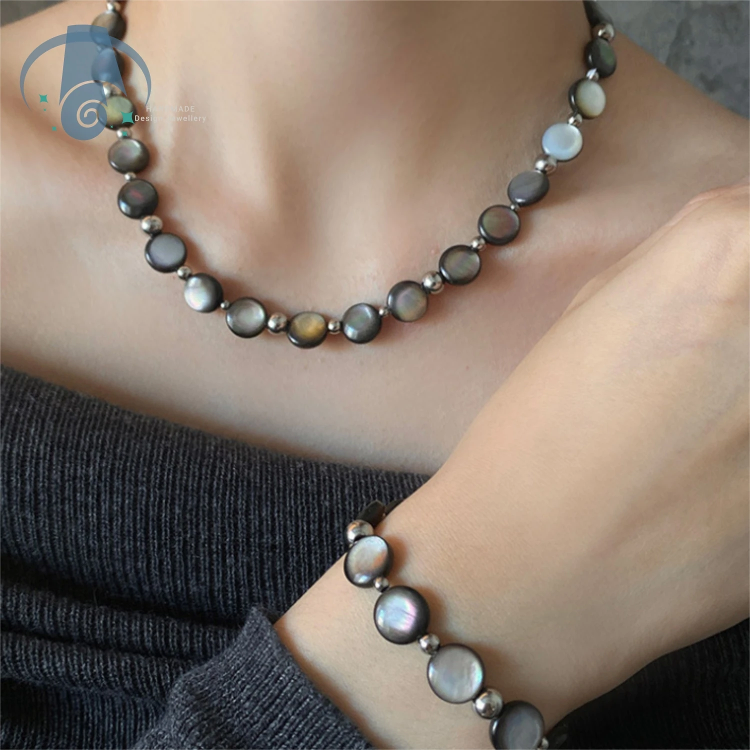 Natural Black Lip Mother of Pearl Necklace Abalone Shell Iridescent Beads Sweater Chain Elegant Women Jewelry Gift