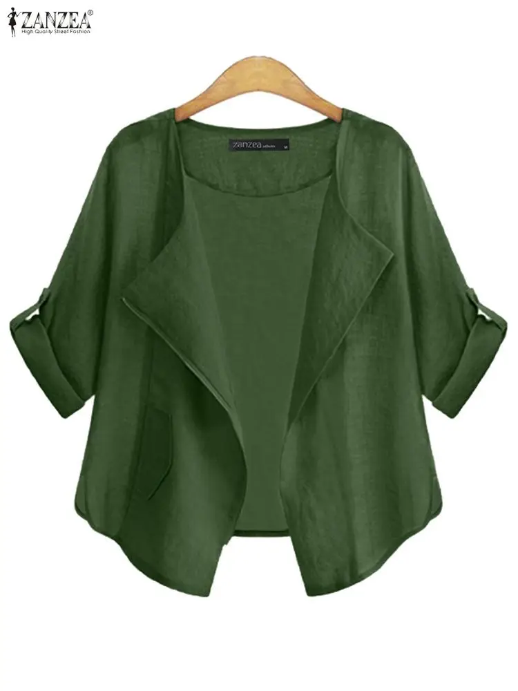 

ZANZEA Fashion Elegant Women Shirts 2025 Autumn Long Sleeve Solid Color Cardigans Office Lady OL Thin Kimono Casual Blusas Tops