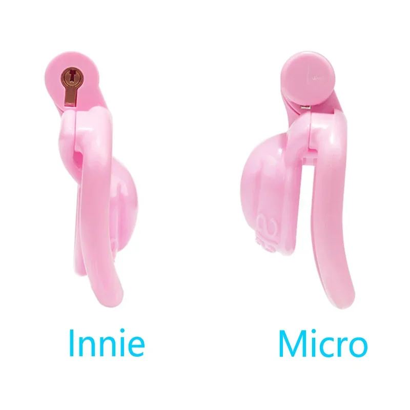 New Cute Male Sissy Negative Pink Chastity Lock Innie Chastity Cage Penis Binding Chastity Device Strap 4 Rings Adult Sex Toys