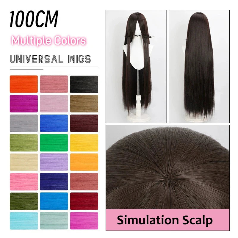 Lange, gerade Cosplay-Perücke, 100 cm, mehrere Farben, rosa, blond, schwarz, Anime-Kostüm-Perücke, universelle synthetische Cos-Perücke, tägliche Party-Perücke – Detail 2