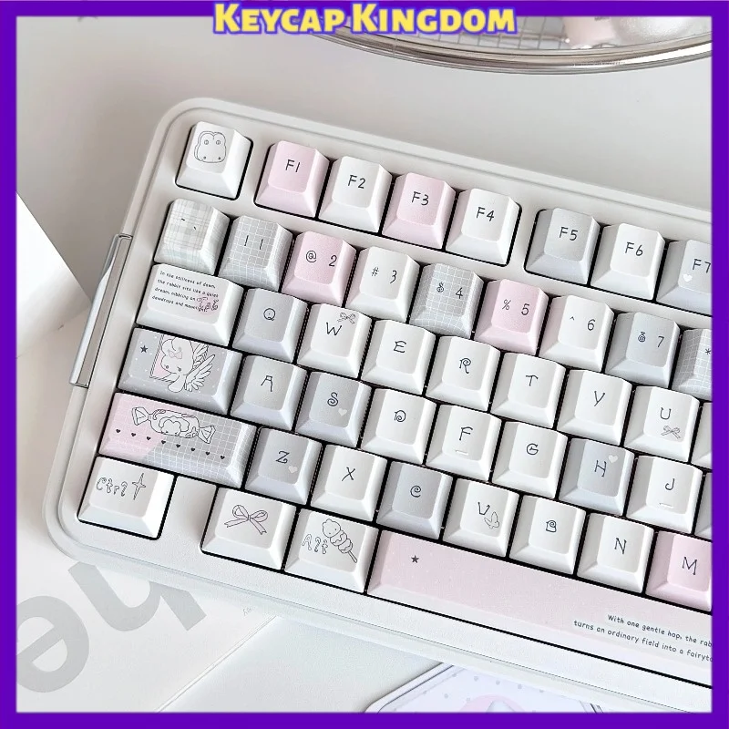 Star Bunny Candy Theme PBT Keycaps Cherry Profile 5-Side Dye Sub Wearproof MX CrossStem Keycap Set For 60 65 75 Alice Mech KBD