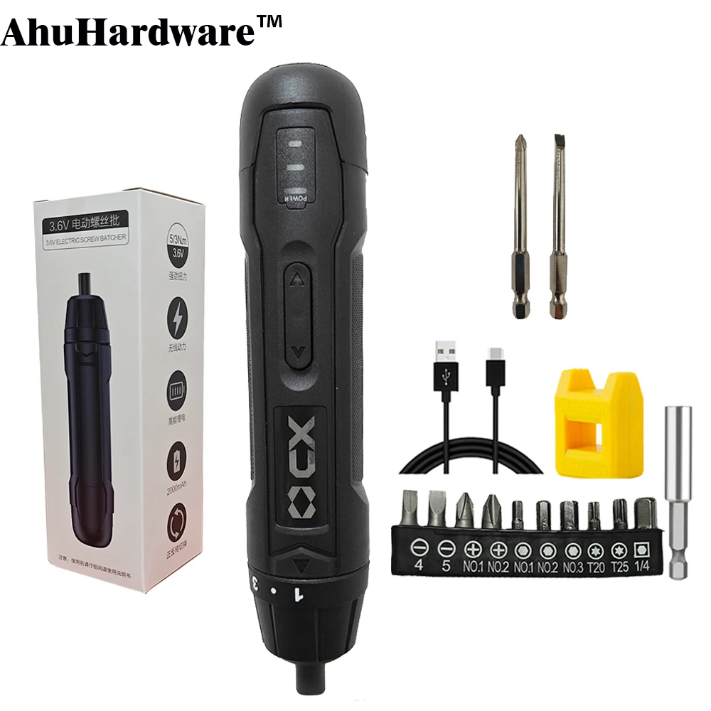 

AhuHardware ™ 16 шт. в 1 аккумуляторная электрическая отвертка 3,6 В, перезаряжаемая литиевая батарея 2000 мАч, мини-дрель, набор электроинструментов