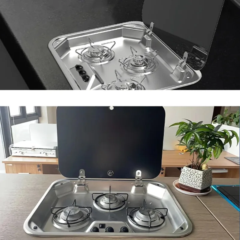 المحمولة RV ثلاثة الموقد موقد غاز في الهواء الطلق الطبخ التخييم الملحقات RV موقد غاز #6