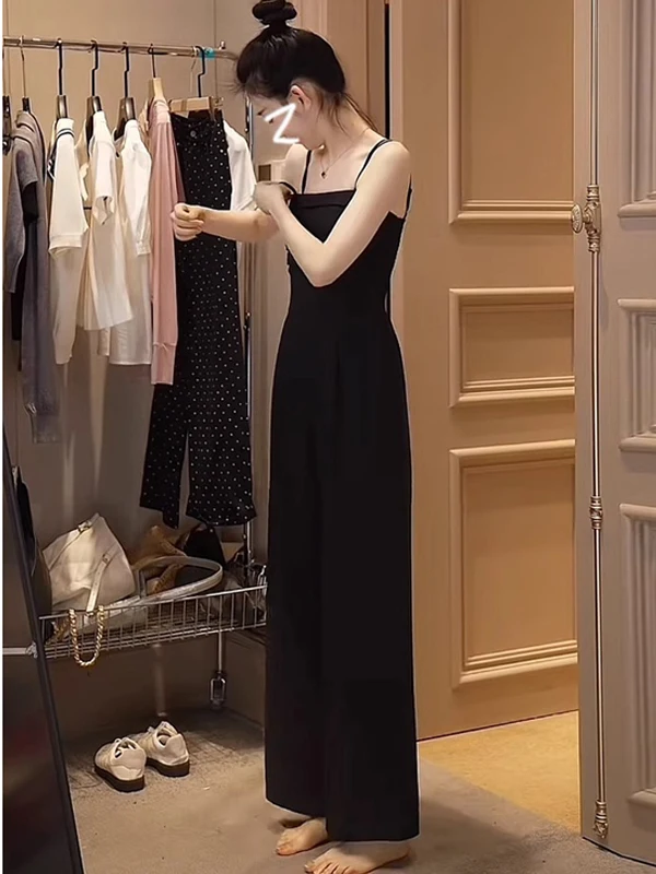 

Модный комбинезон с широкими штанинами и завышенной талией для женщин, летний комплект для стройности, цельный костюм с длинными брюками, создающий элегантный образ