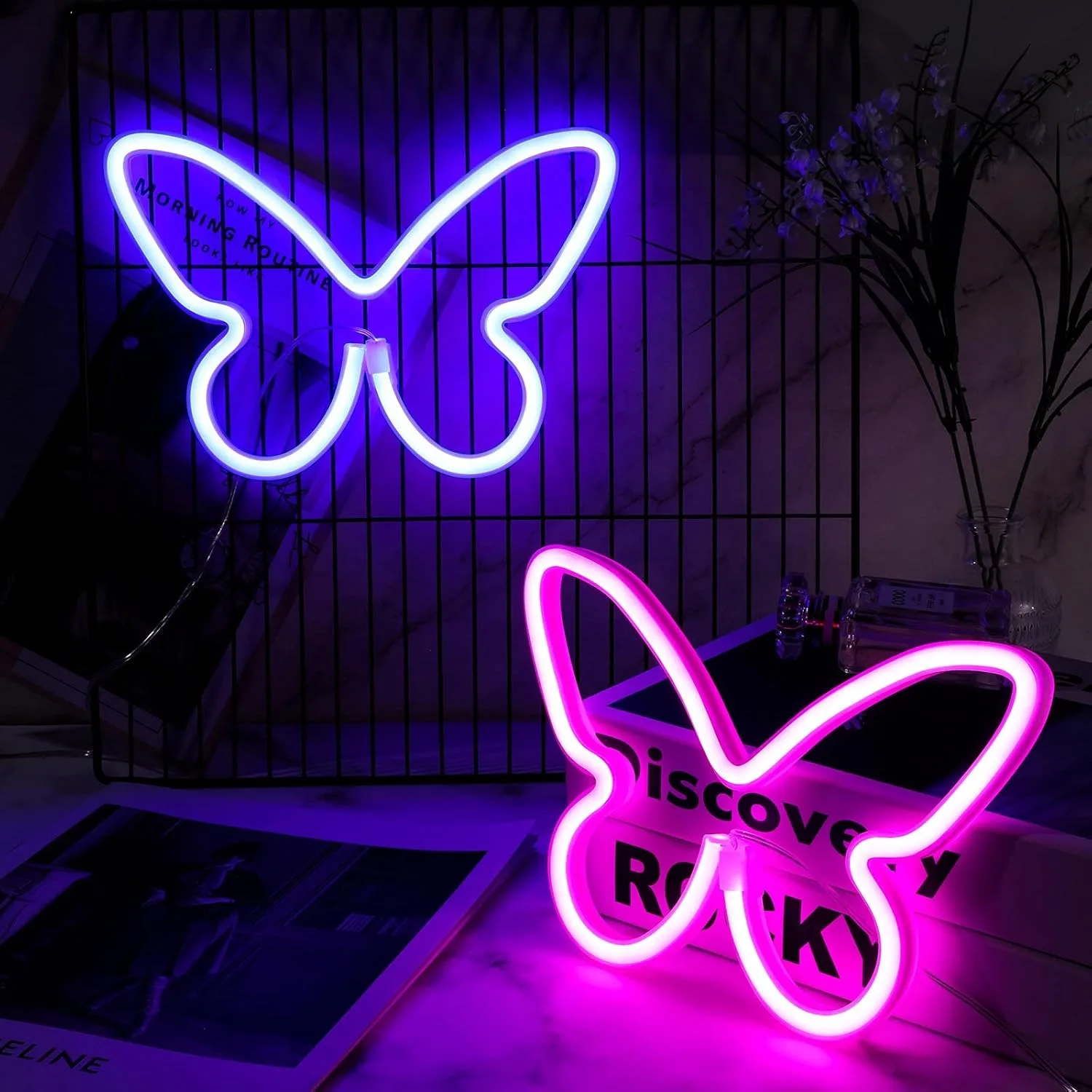 

2 Pcs Butterfly Neon Signs USB Powered Led Light Decor Butterfly Neon Wall Art for Kids Girl Home Bedroom Party Birthday Gifts