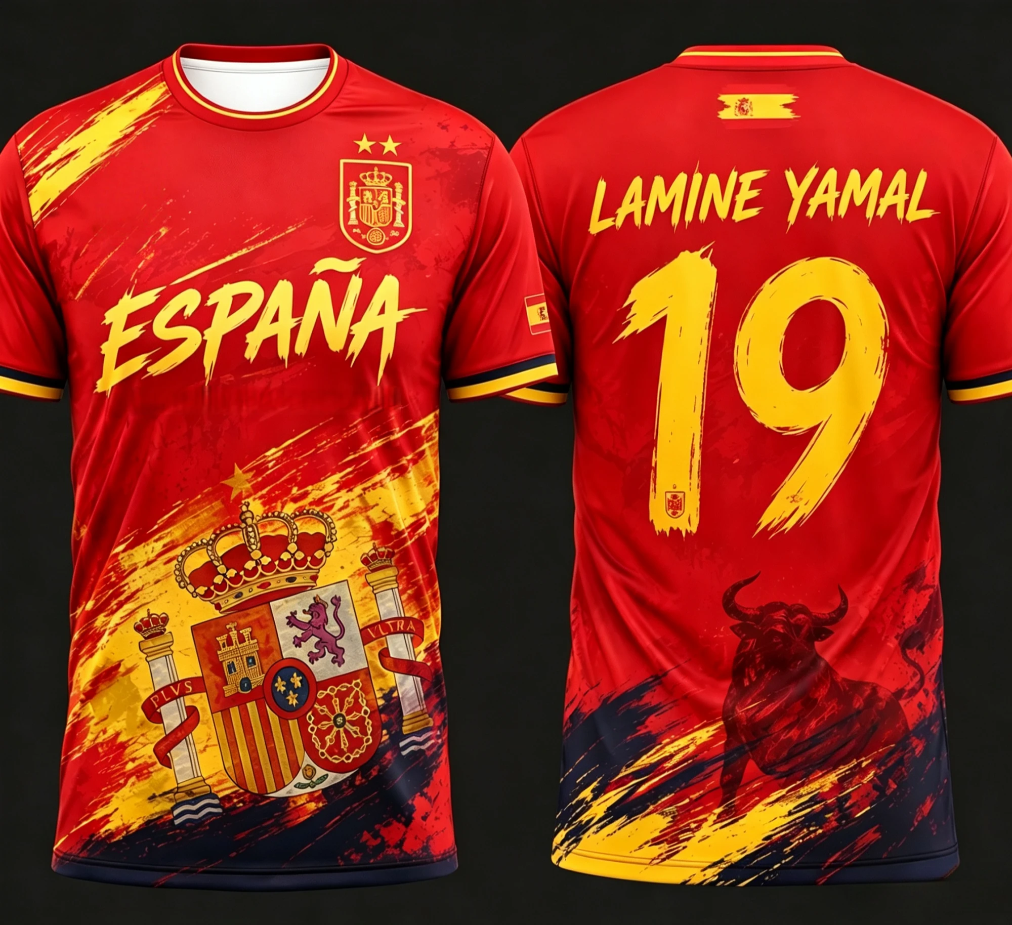 2026 Two Stars Spain Champion Football Jersey, Men Summer Sports Training Shirt Breathable Quick Drying Sweatshirt T-shirt