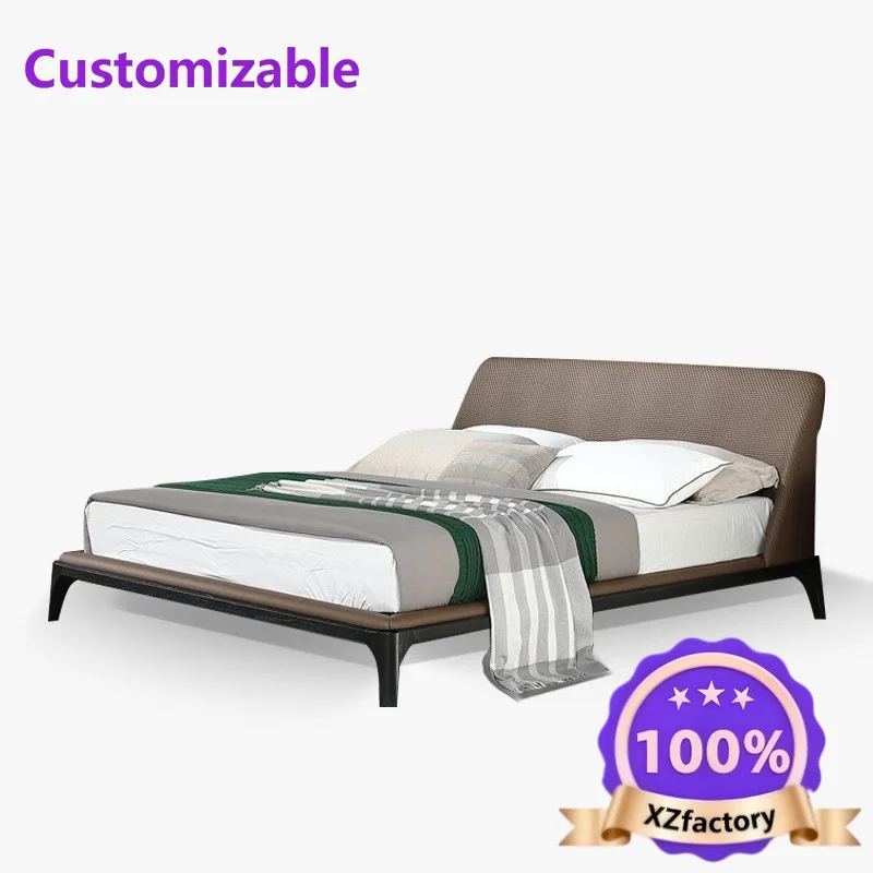 Factory Direct 2026: Cama doble minimalista fresno con cuero primera capa