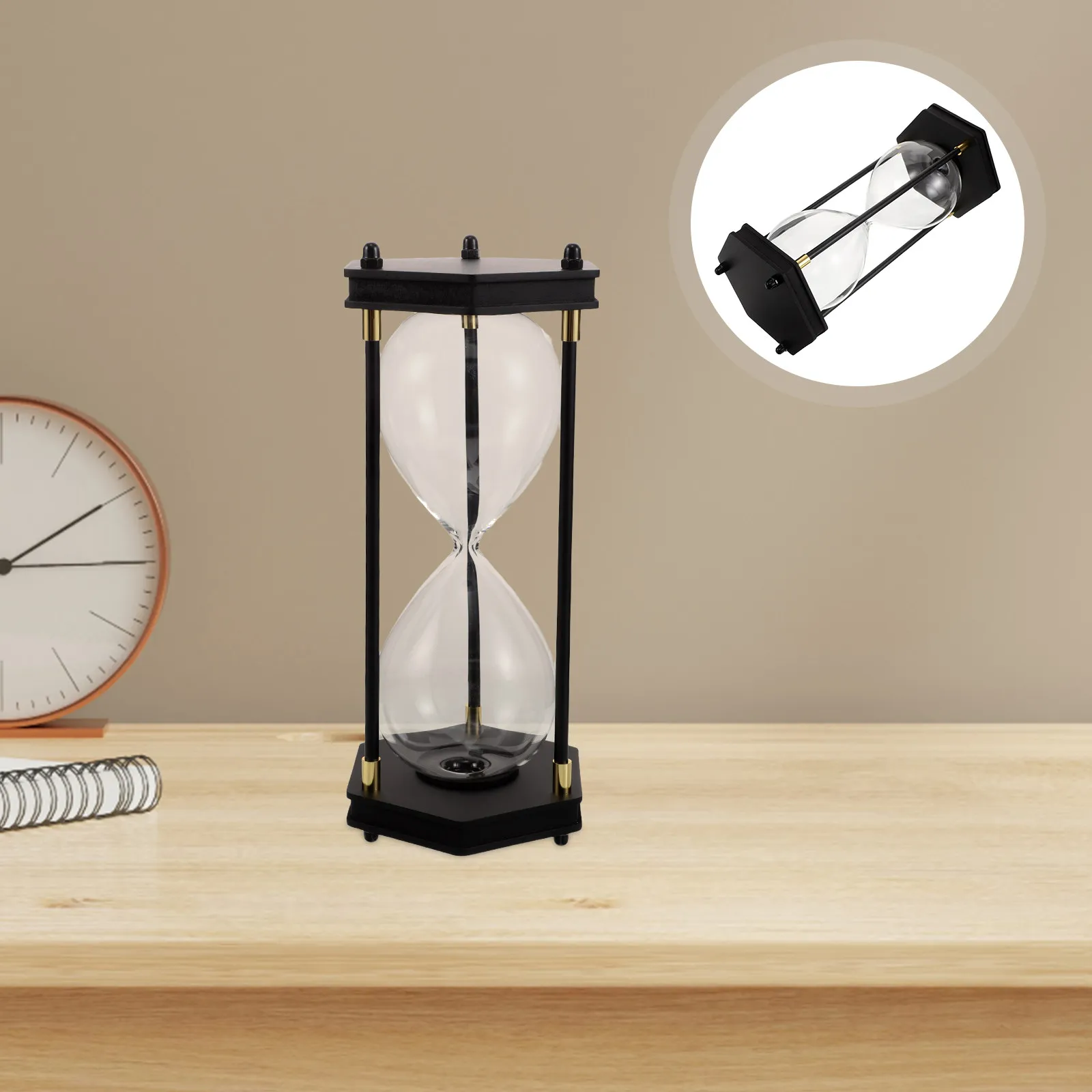 DIY Fillable Hourglass Timer 10 Inch Sleek Glass Vintage Wooden Frame Sand Clock for Wedding Ceremony Desk Decor Home Office