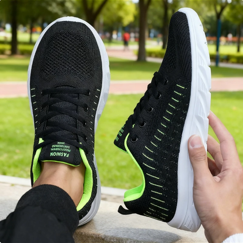 

2025 New Arrival Men's Casual Sneakers Breathable Knit Upper Soft Sole Non-Slip Outdoor Shoes Comfortable Walking Running Shoes