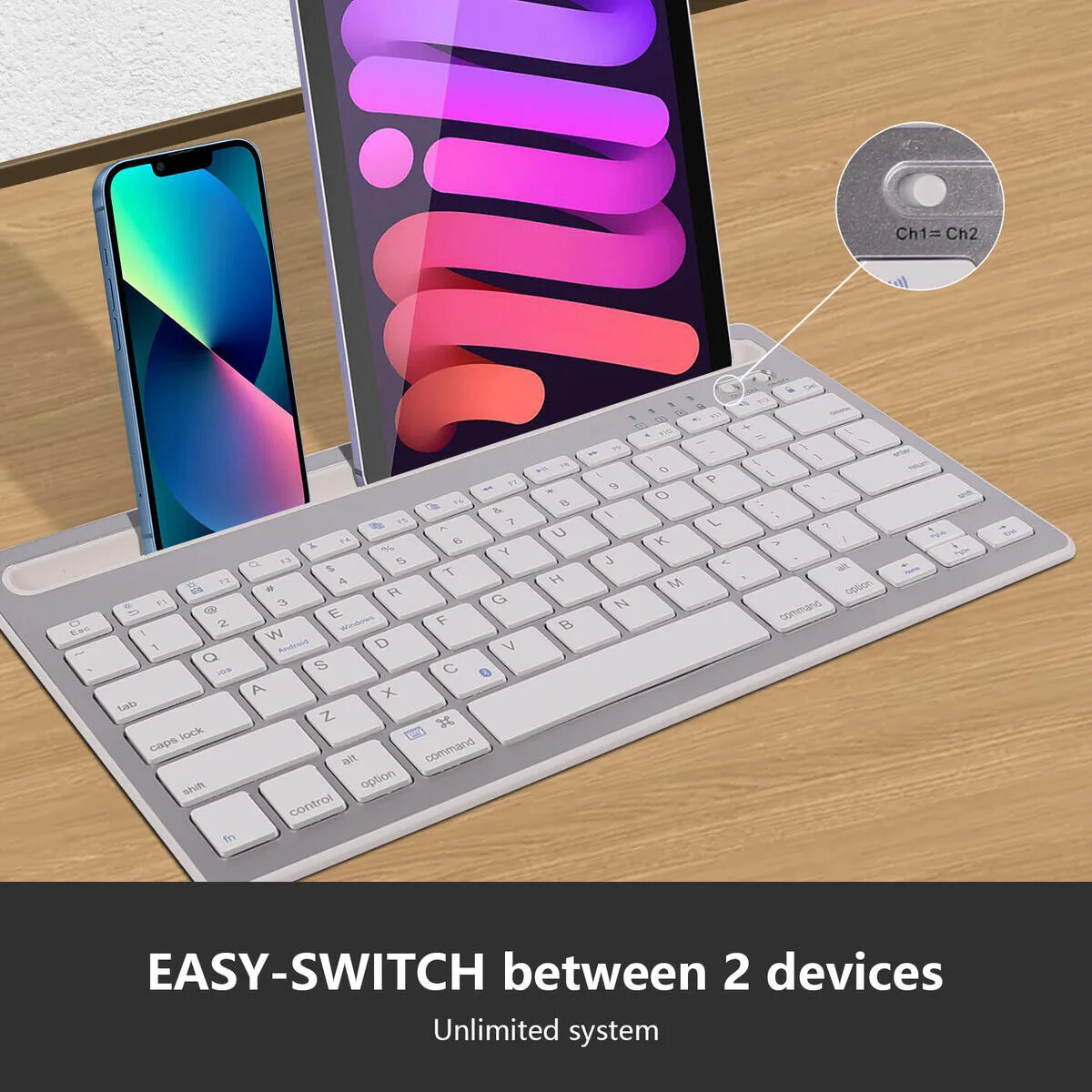 

Practical Card Slot Dual Bluetooth Device Connection Wireless Keyboard Mute Comfortable Rechargeable Keyboard For Tablet Phone