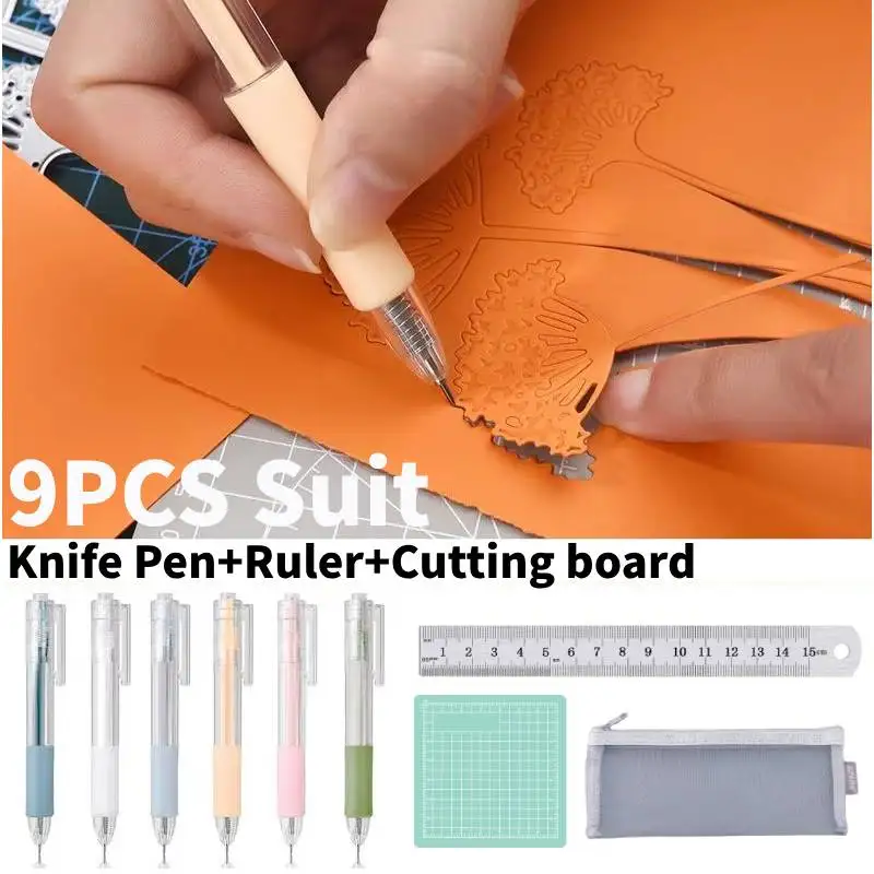 

9PCS SET Art Utility Knife Pen Knife Cut Stickers Scrapbooking Cutting Tool Express Box Knife School Supplies DIY Craft Supplies