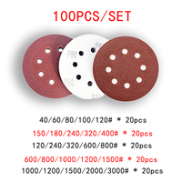 Sandpaper Set 5inch 8 Hole 125mm Woodworking Metal Grinding Disc Abrasive Polishing Tool 40/80/120/1000/2000 Grit Sanding Discs
