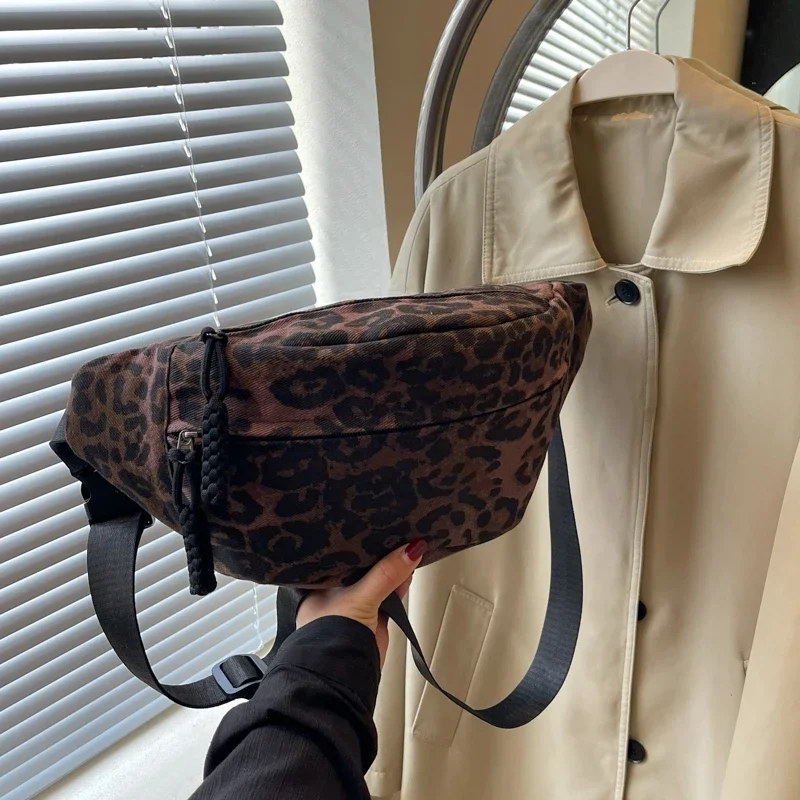 Moda leopardo impressão zíper cintura saco casual portátil crossbody saco para mulher 2024 moda e versátil bolsas para mujeres