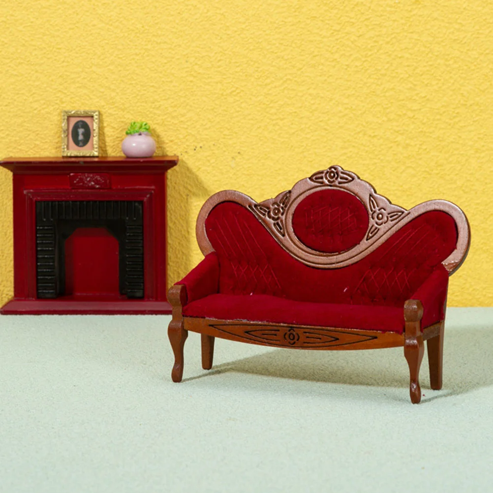 Wooden Miniature Sofa Model 1 12 Scale Furniture Tiny House Decor Realistic Vintage Mini Couch Accessories Gifts Family