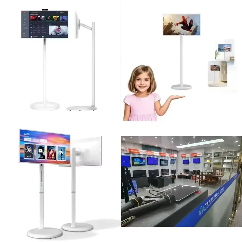 27 Inch Android Touch Screen Monitor Portable LCD Display with Battery Rotating Stand HD Panel for Home Office Gaming Use