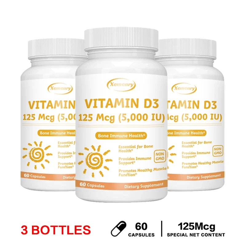 Vitamin D3 5000IU Capsules - Helps Support Muscle and Nerve Health, Bone Health, Immunity and Sleep Quality, Anti-inflammatory
