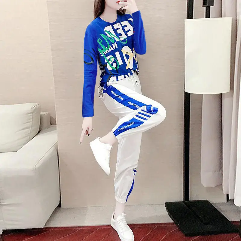 Women's Spring Autumn 2024 New Casual Suit Korean Loose Stylish Long Sleeve Crop Top And Pants 2 Two Piece Sports Set For Women