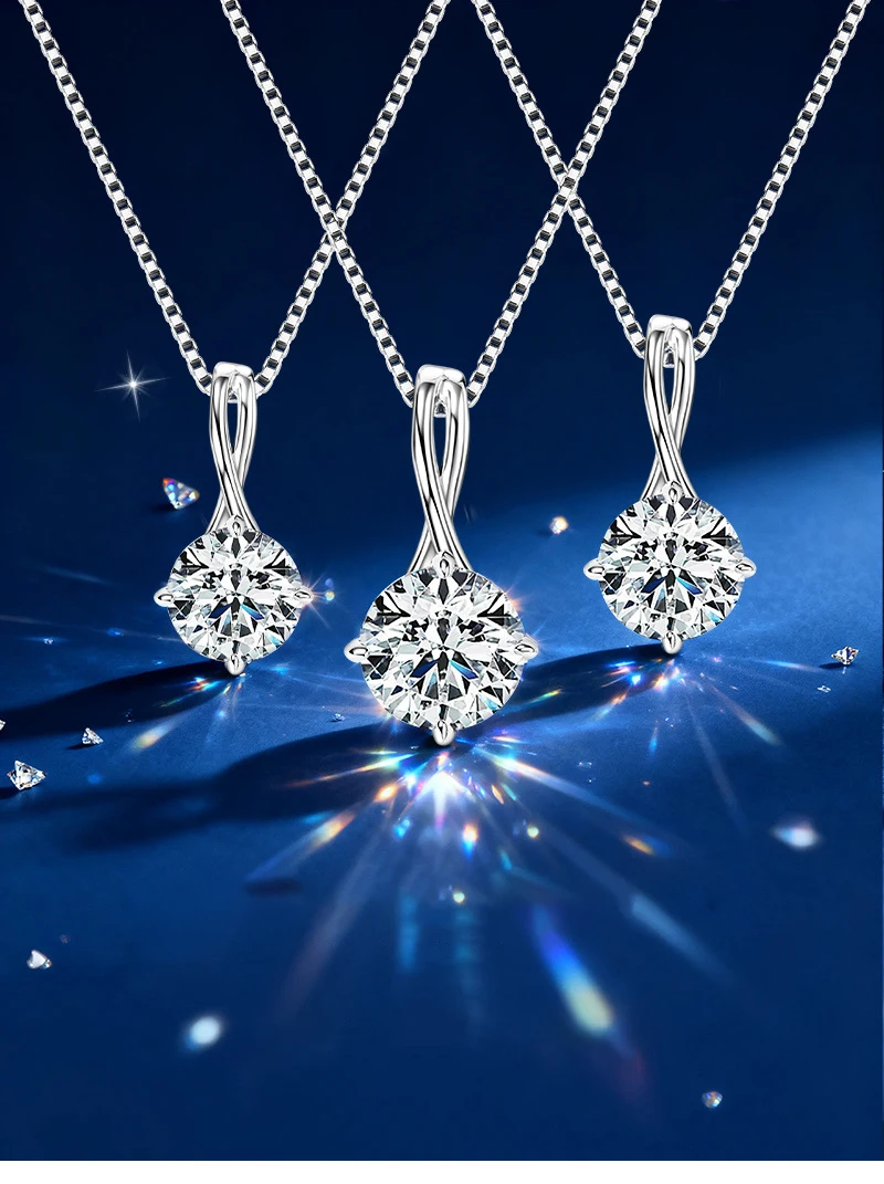 

S925 Silver Solitaire Necklace D Color Moissanite Infinity Pendant Necklace for Women Clavicle Chain Wedding Jewelry