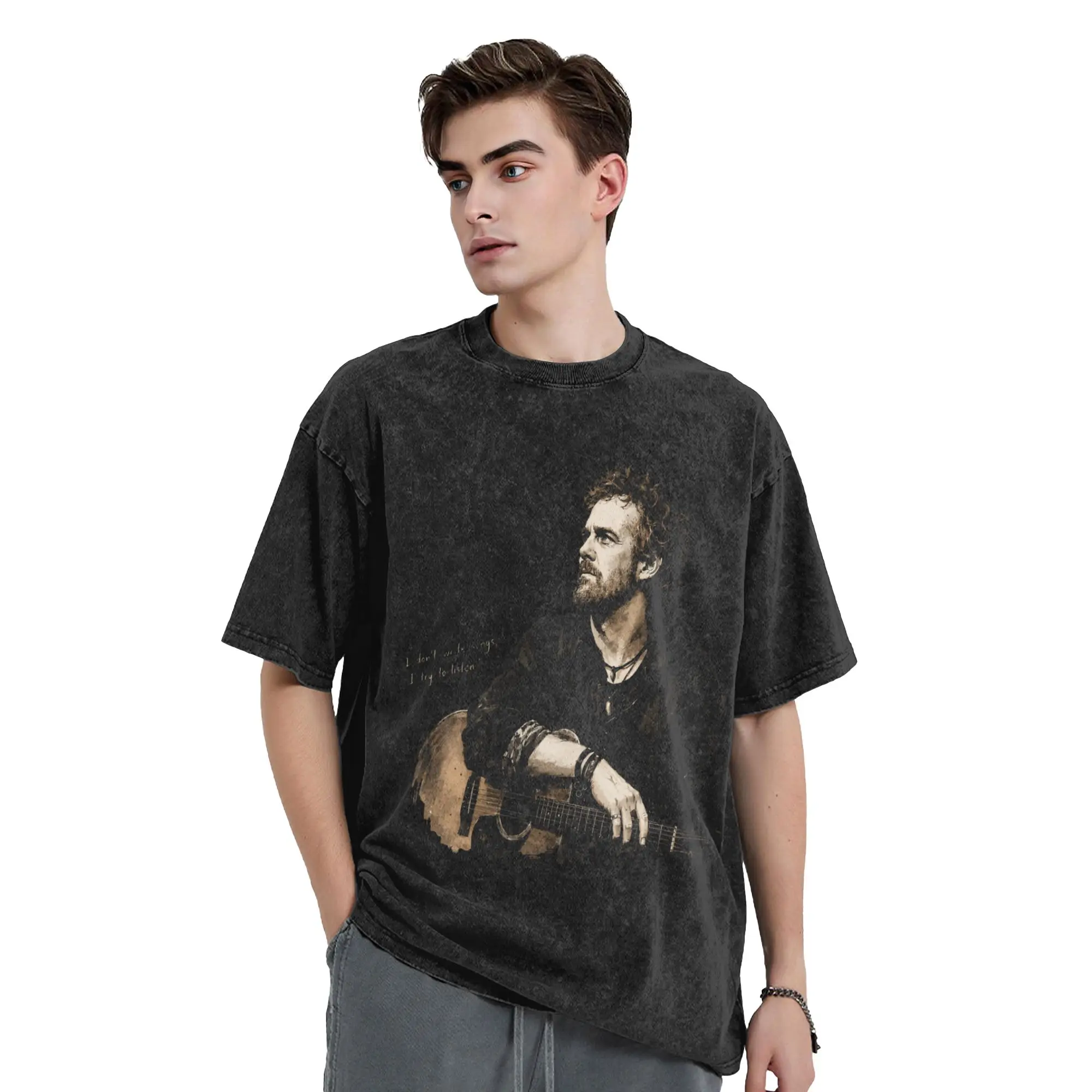 Glen Hansard Fan Art Men T Shirts Washed  Vintage Tee Shirt Short Sleeve Round Collar T-Shirt Cotton Summer Clothing
